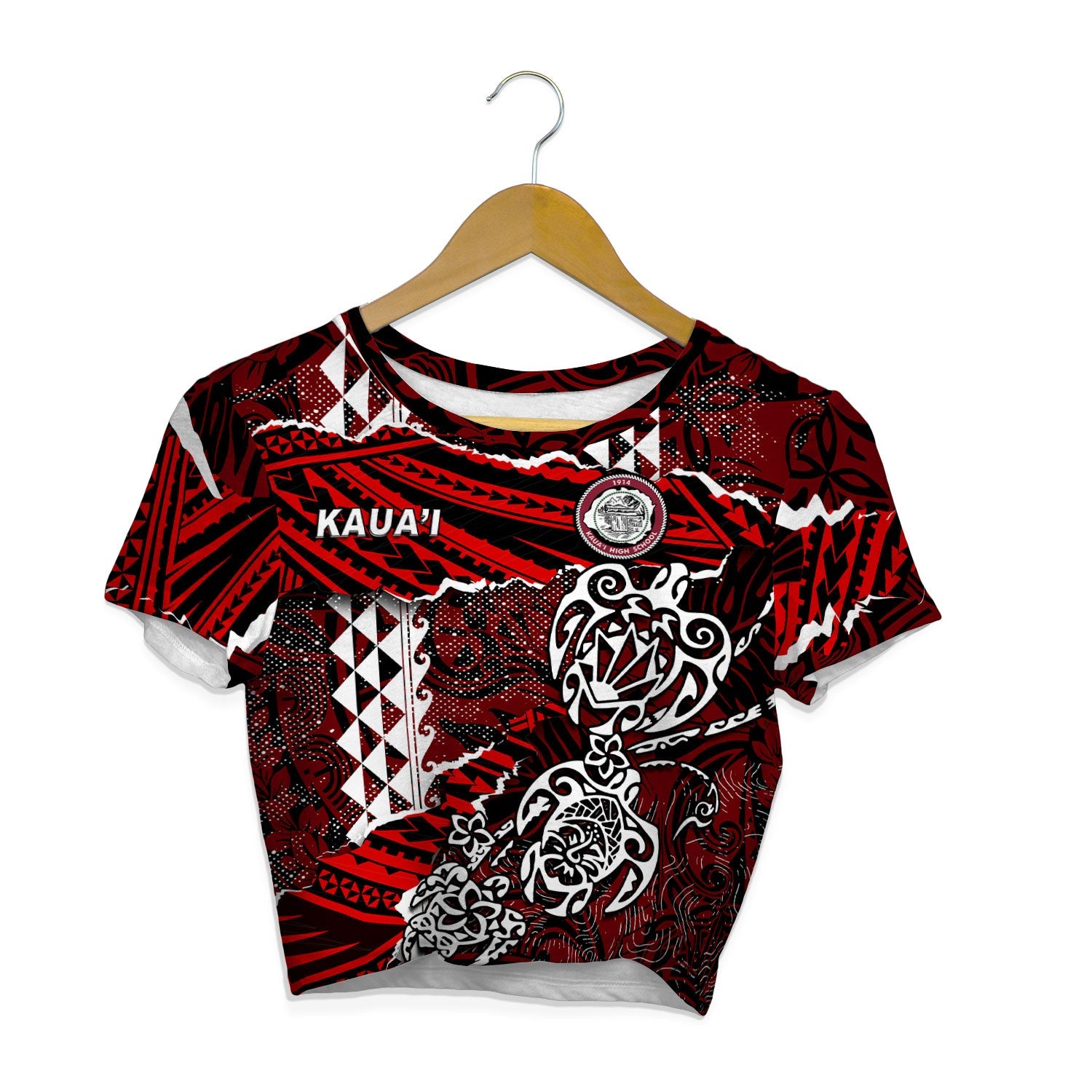 Hawaii Kauai High School Custom Croptop T Shirt Polynesian Turtle Style