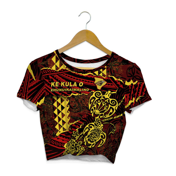 Hawaii Ke Kula O Ehunuikaimalino School Custom Croptop T Shirt Polynesian Turtle Style