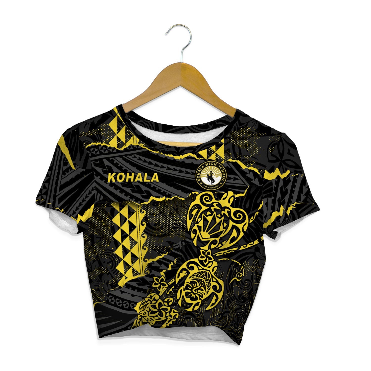 Hawaii Kohala High School Custom Croptop T Shirt Polynesian Turtle Style