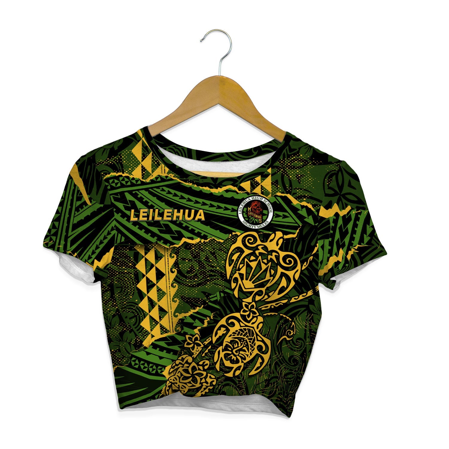 Hawaii Leilehua High School Custom Croptop T Shirt Polynesian Turtle Style