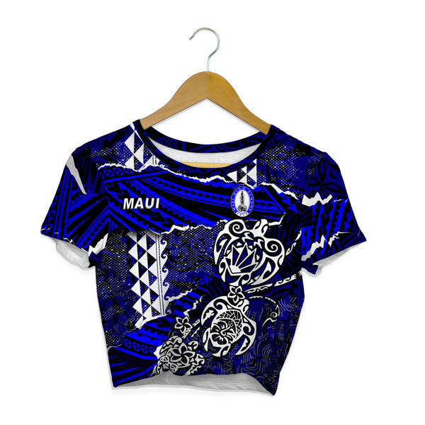 Hawaii Maui High School Custom Croptop T Shirt Polynesian Turtle Style