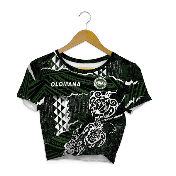 Hawaii Olomana High & Intermediate School Custom Croptop T Shirt Polynesian Turtle Style