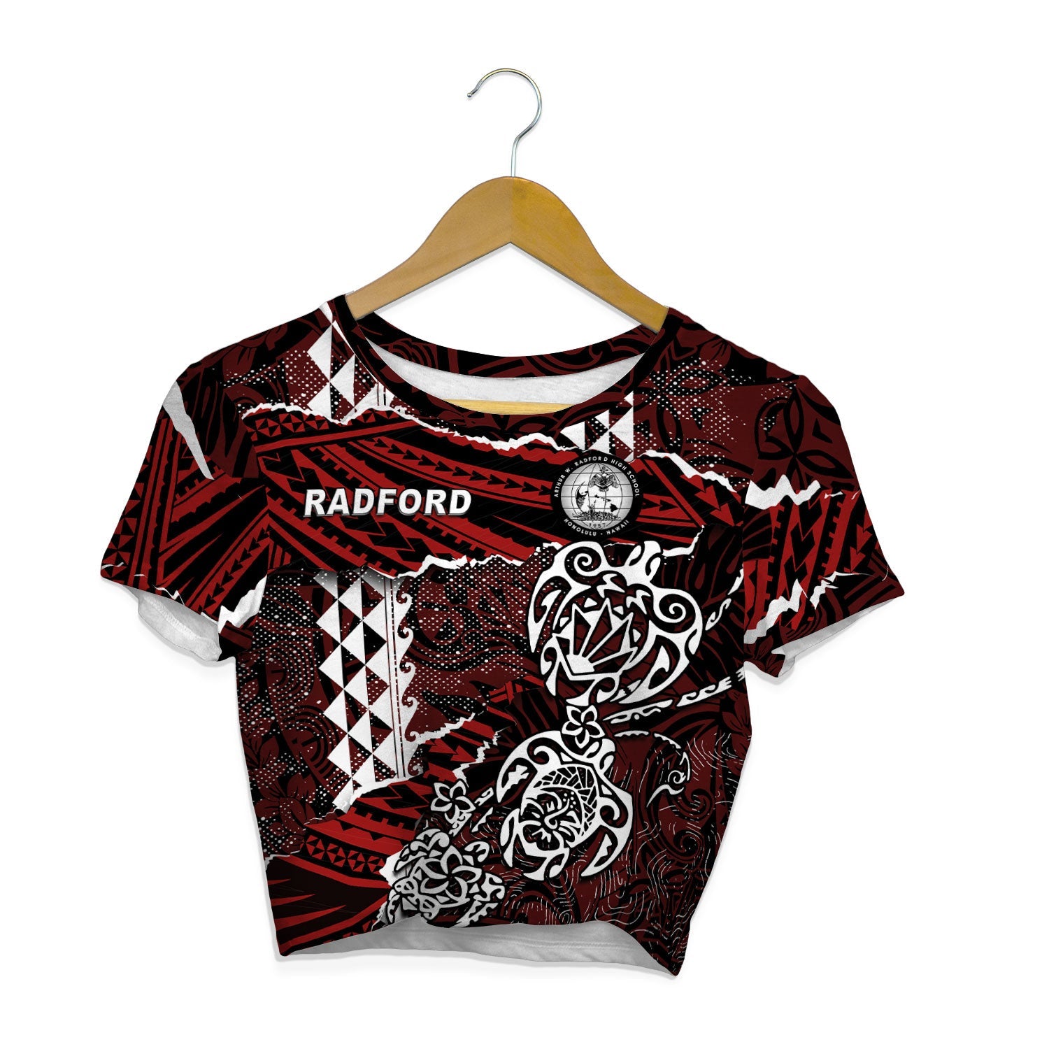 Hawaii Radford High School Custom Croptop T Shirt Polynesian Turtle Style