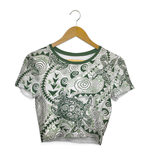 Hawaii Polynesian Turtle Croptop T Shirt Green Style