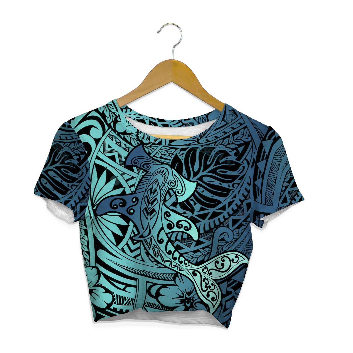 Hawaii Hammerhead Shark Croptop T Shirt Light See Blue Style