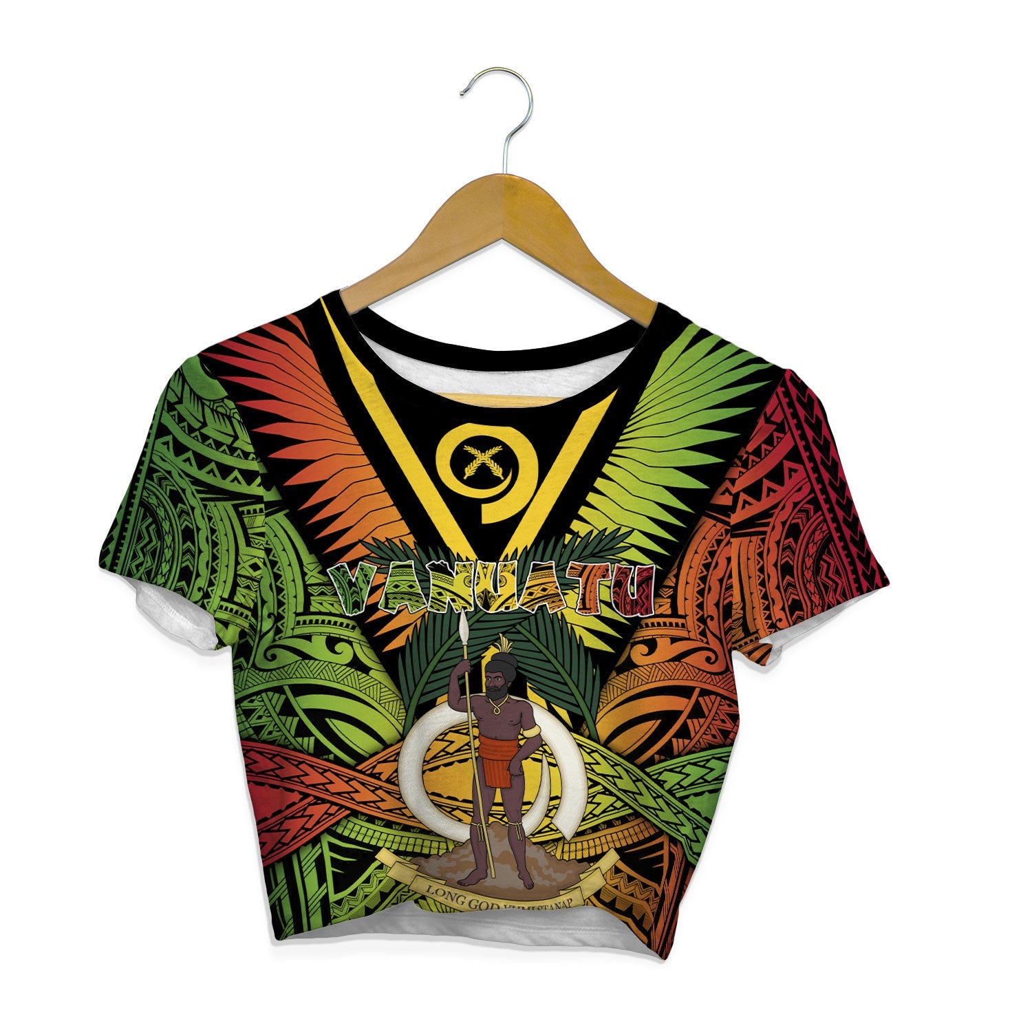 Vanuatu Croptop T Shirt Coat Of Arms Reggae Style