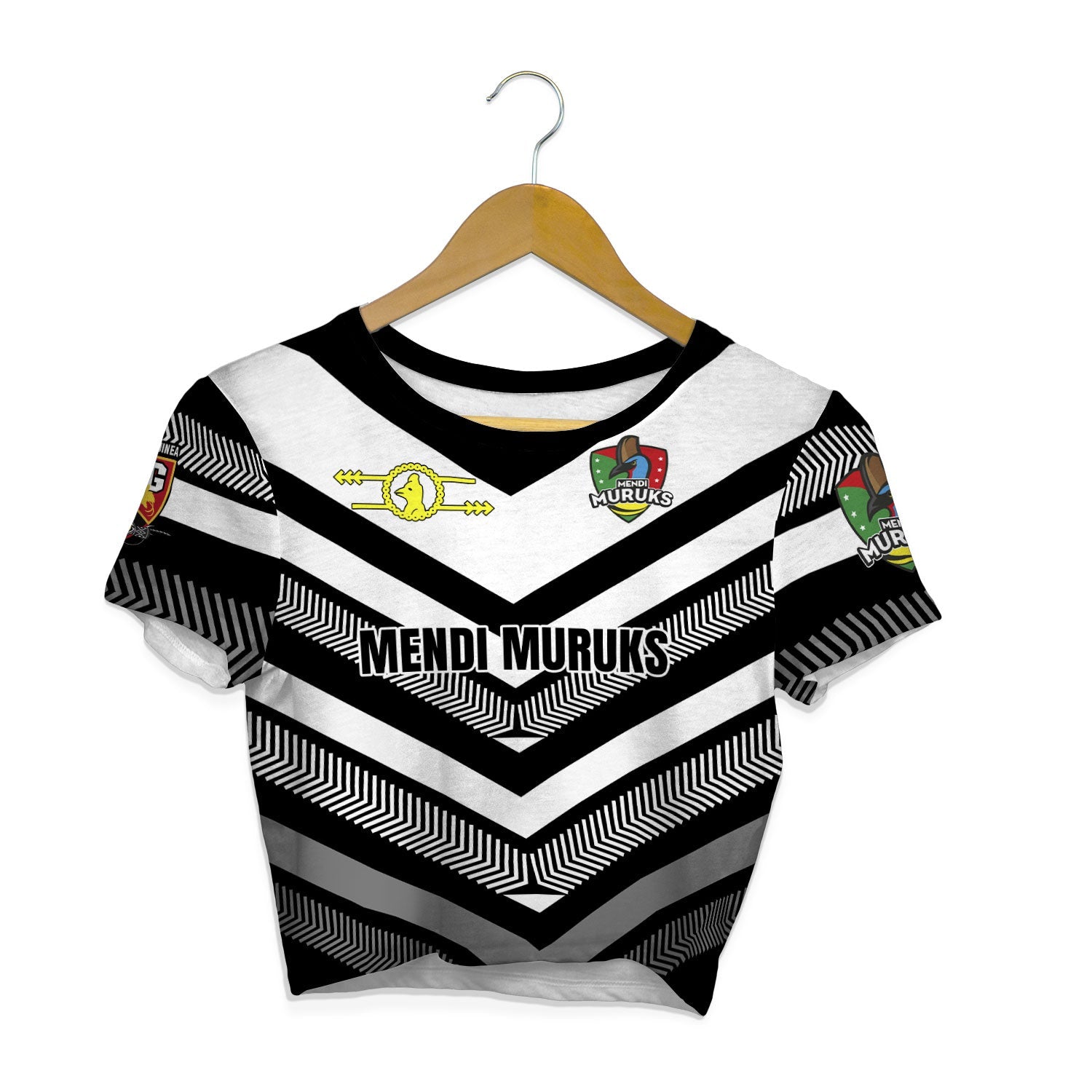 Custom Mendi Muruks Croptop T Shirt Papua New Guinea Rugby Black & White Style