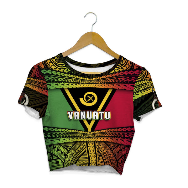 Custom Vanuatu Flag & Coat Of Arms Croptop T Shirt Reggae Style