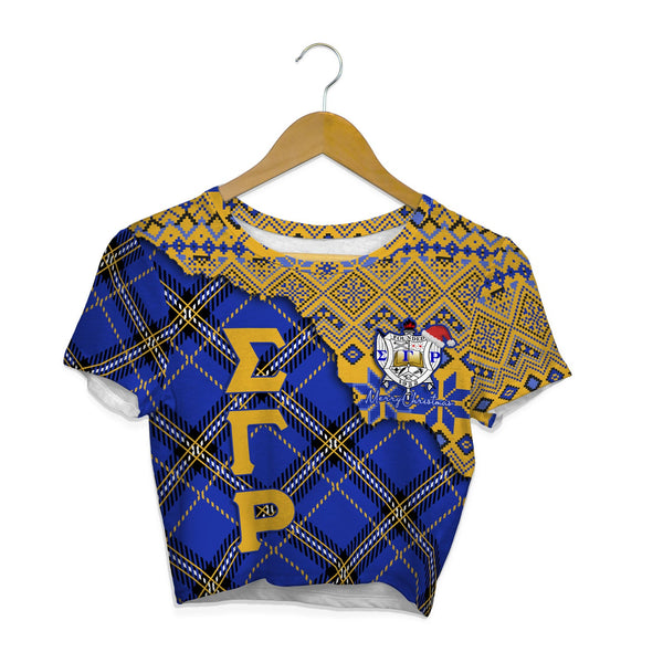 Sorority Shirt - Christmas Sigma Gamma Rho Girl Croptop T Shirt Plaid Background Style