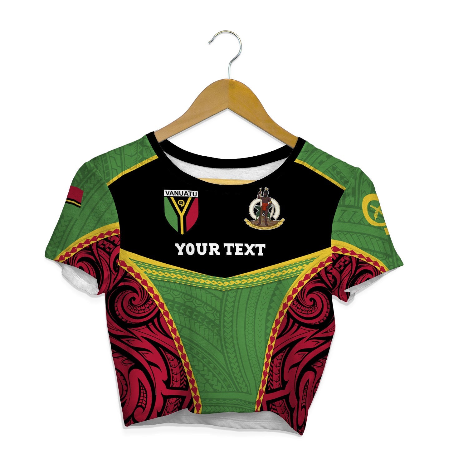 Custom Vanuatu Flag & Coat Of Arms Croptop T Shirt Black Style