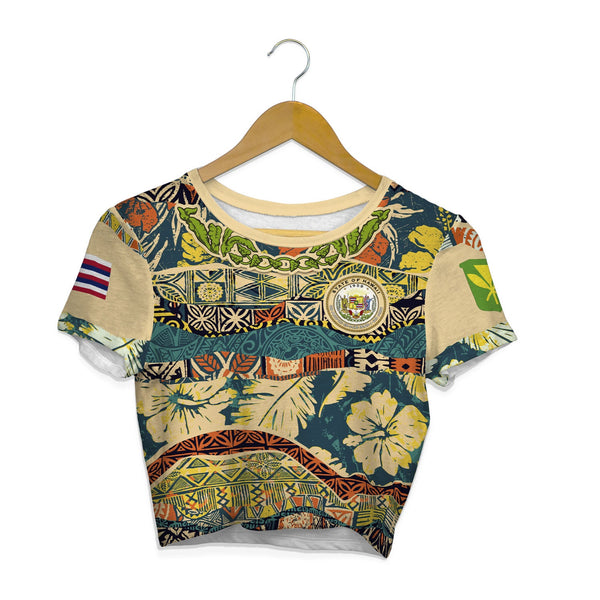 Hawaii Flag Croptop T Shirt Coat Of Arm Style