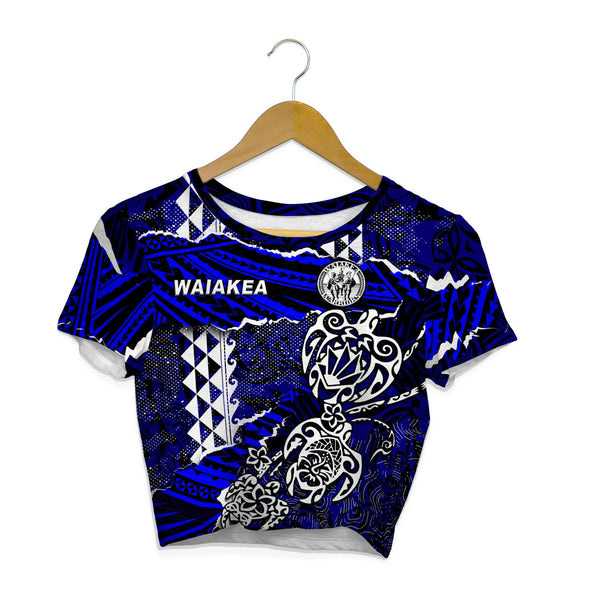 Hawaii Waiakea High School Custom Croptop T Shirt Polynesian Turtle Style