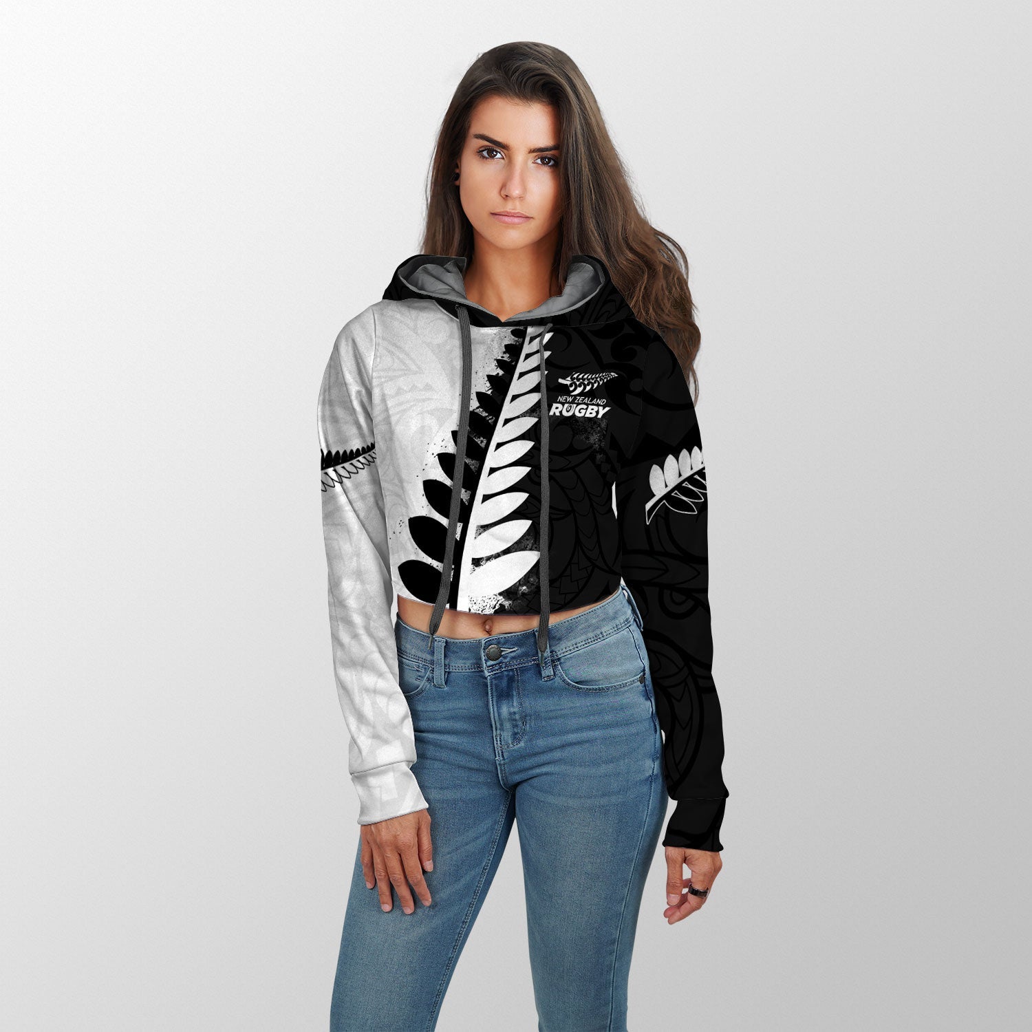 Custom New Zealand Rugby Croptop Hoodie Silver Fern Style