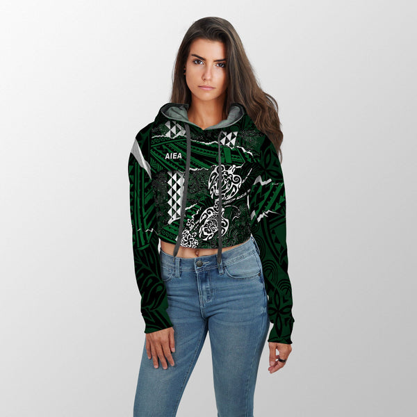 Hawaii Aiea High School Custom Croptop Hoodie Polynesian Turtle Style