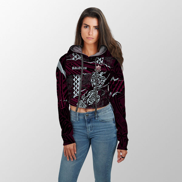 Hawaii Baldwin High School Custom Croptop Hoodie Polynesian Turtle Style