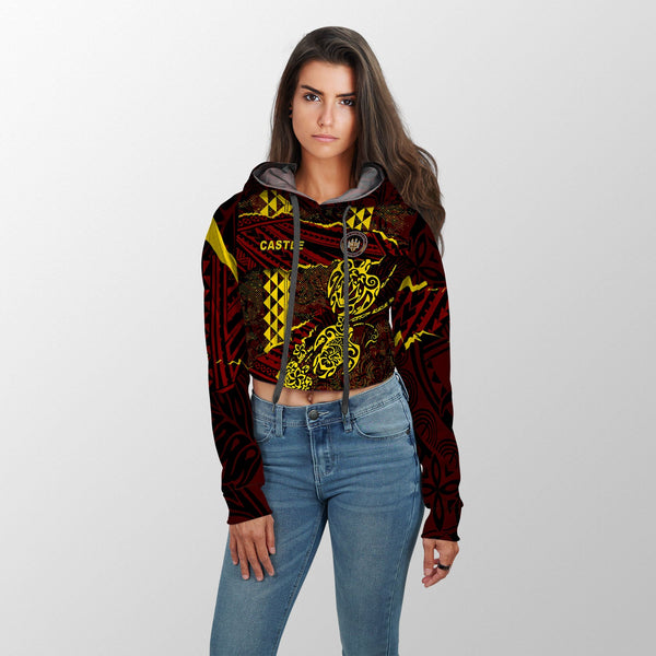 Hawaii Castle High School Custom Croptop Hoodie Polynesian Turtle Style