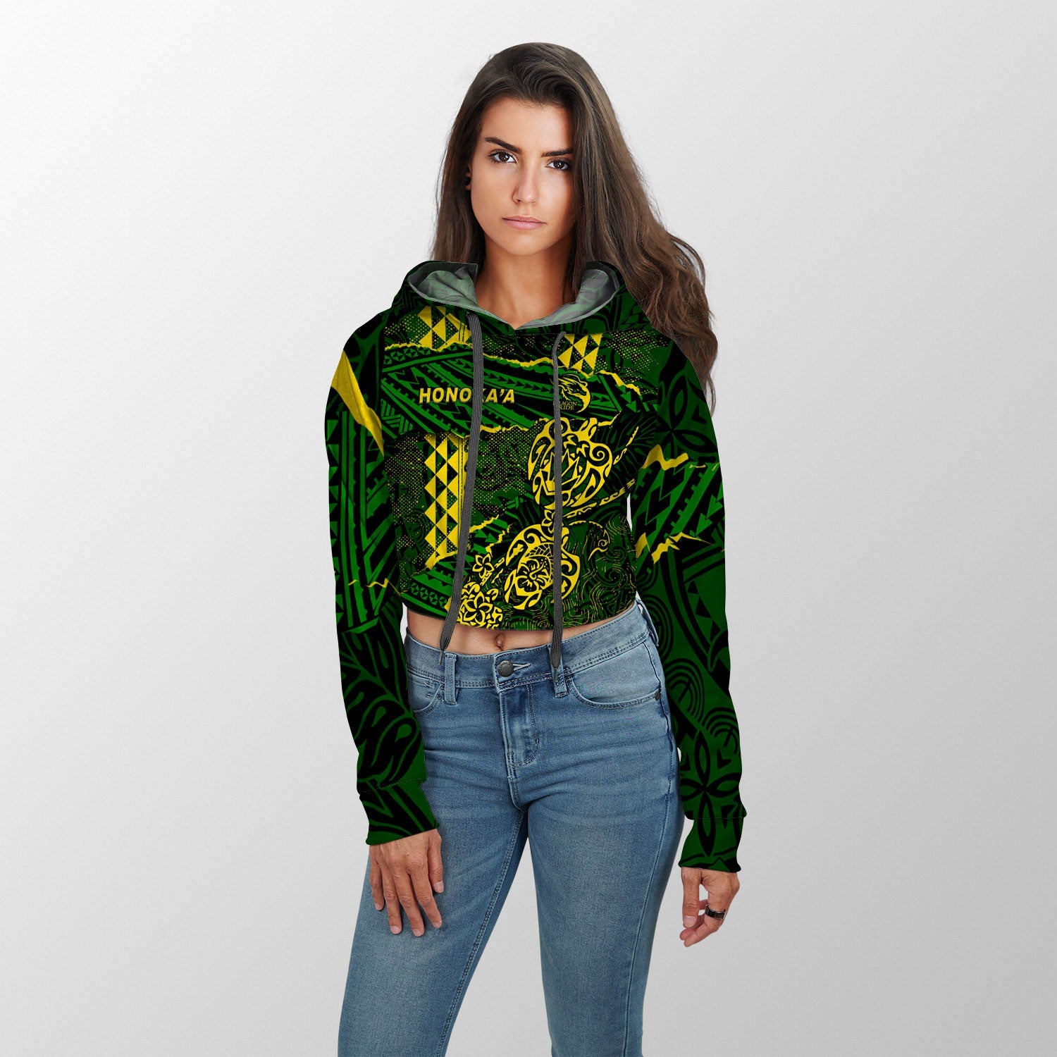 Hawaii Honoka High & Intermediate School Custom Croptop Hoodie Polynesian Turtle Style