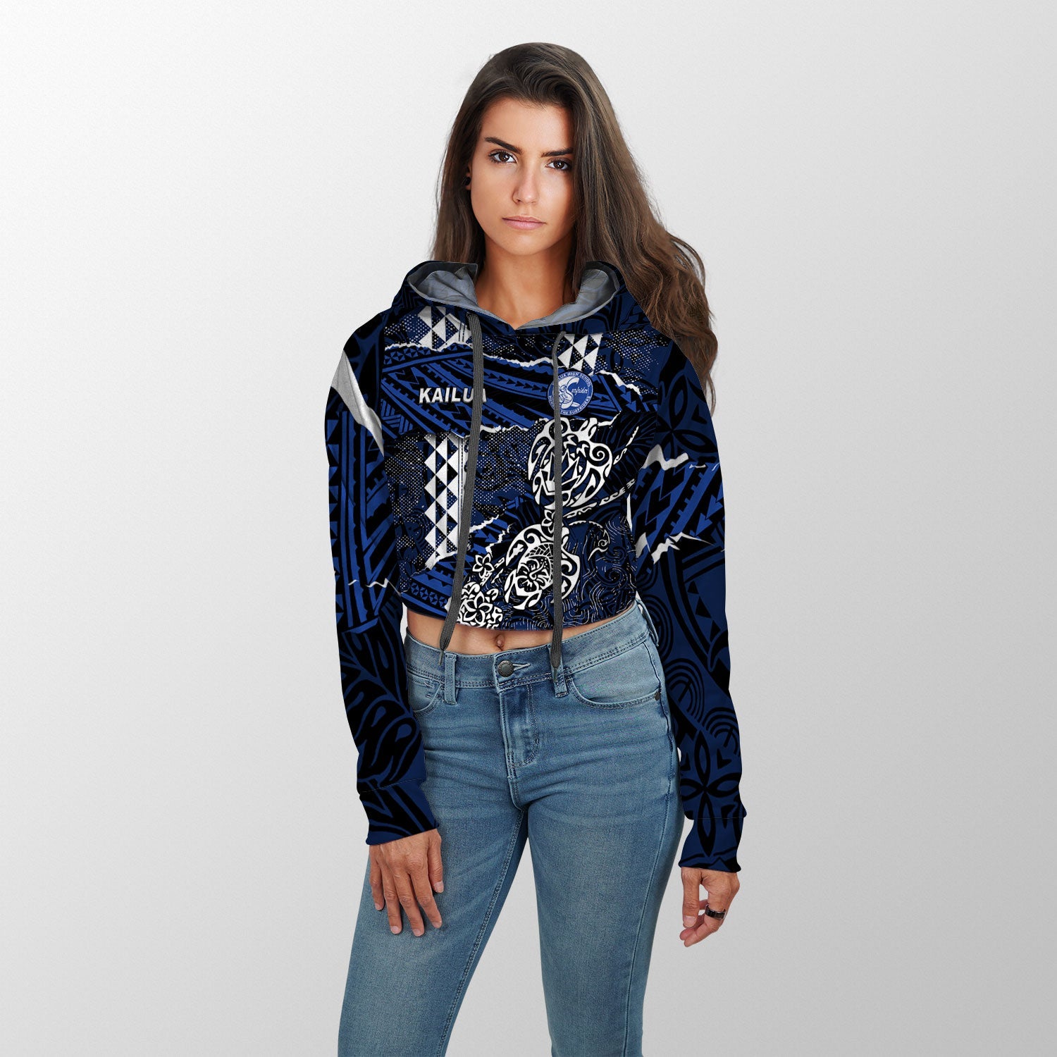 Hawaii Kailua High School Custom Croptop Hoodie Polynesian Turtle Style