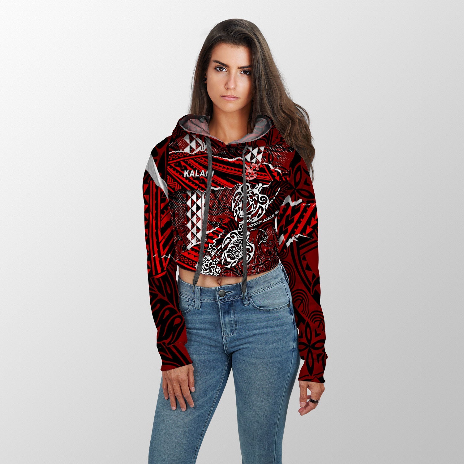 Hawaii Kalani High School Custom Croptop Hoodie Polynesian Turtle Style