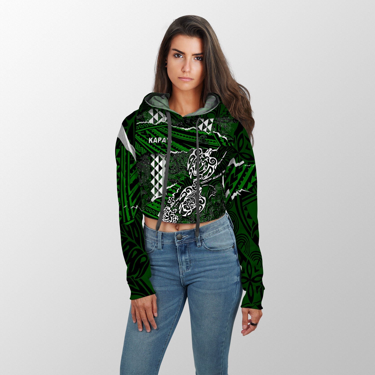 Hawaii Kapaa High School Custom Croptop Hoodie Polynesian Turtle Style