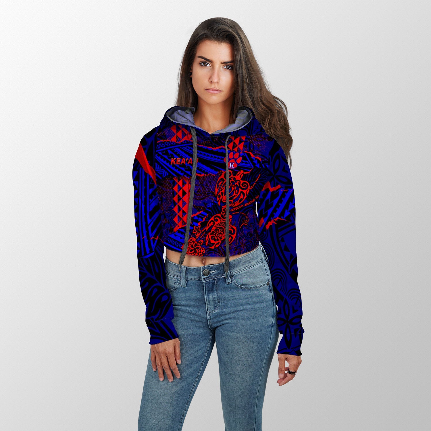 Hawaii Keaau High School Custom Croptop Hoodie Polynesian Turtle Style