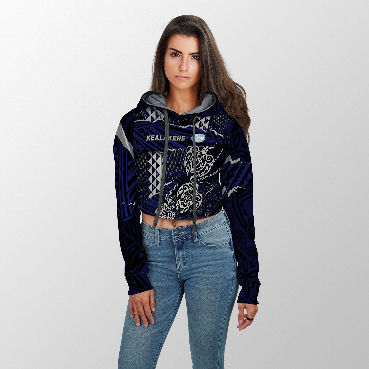 Hawaii Kealakehe High School Custom Croptop Hoodie Polynesian Turtle Style