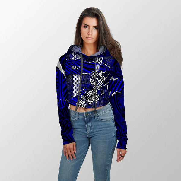 Hawaii Maui High School Custom Croptop Hoodie Polynesian Turtle Style