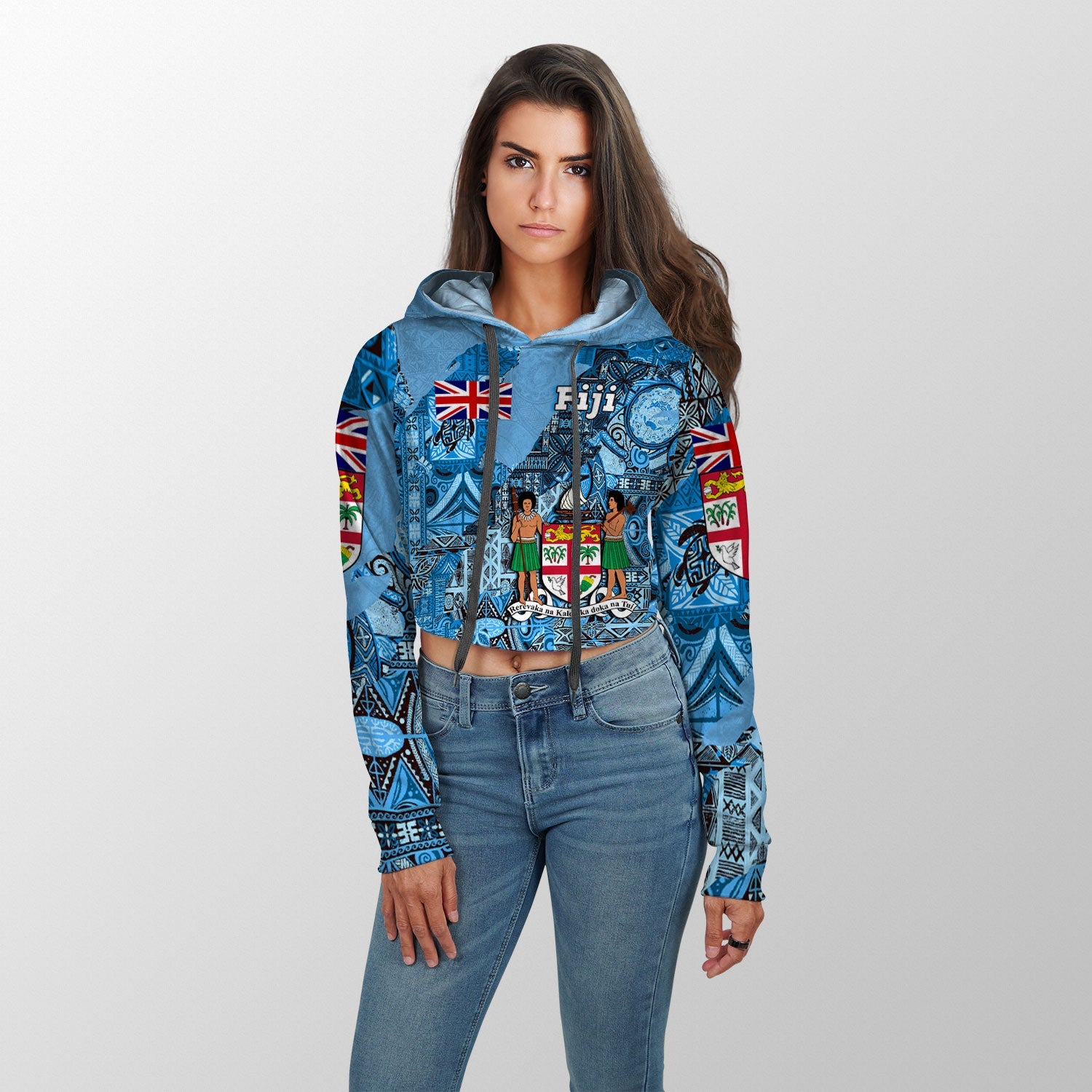 Fiji Flag & Coat Of Arms Croptop Hoodie