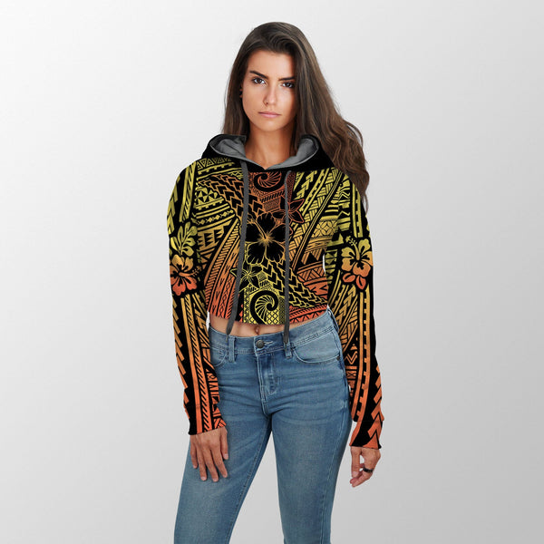 Hawaiian Reggae Croptop Hoodie Polynesian Hibiscus Style