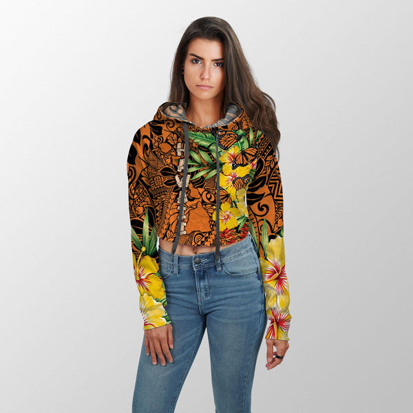 Hawaii Croptop Hoodie Kamehameha Butterfly Tropical Style