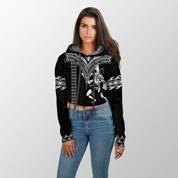 Custom Hawaii Ikaika Warrior Croptop Hoodie Polynesian Tattoo Style