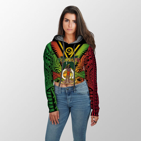 Vanuatu Croptop Hoodie Coat Of Arms Reggae Style