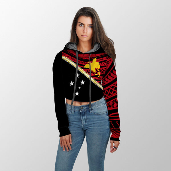 Papua New Guinea Croptop Hoodie Polynesian Flag Style