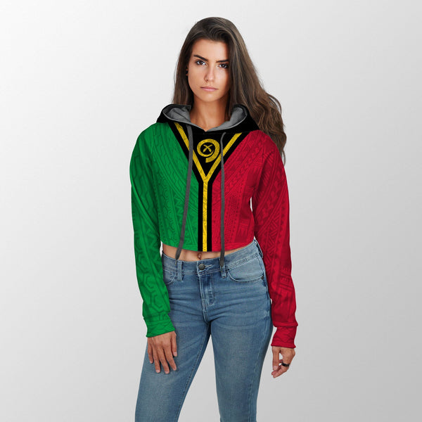 Vanuatu Croptop Hoodie Polynesian Flag Style