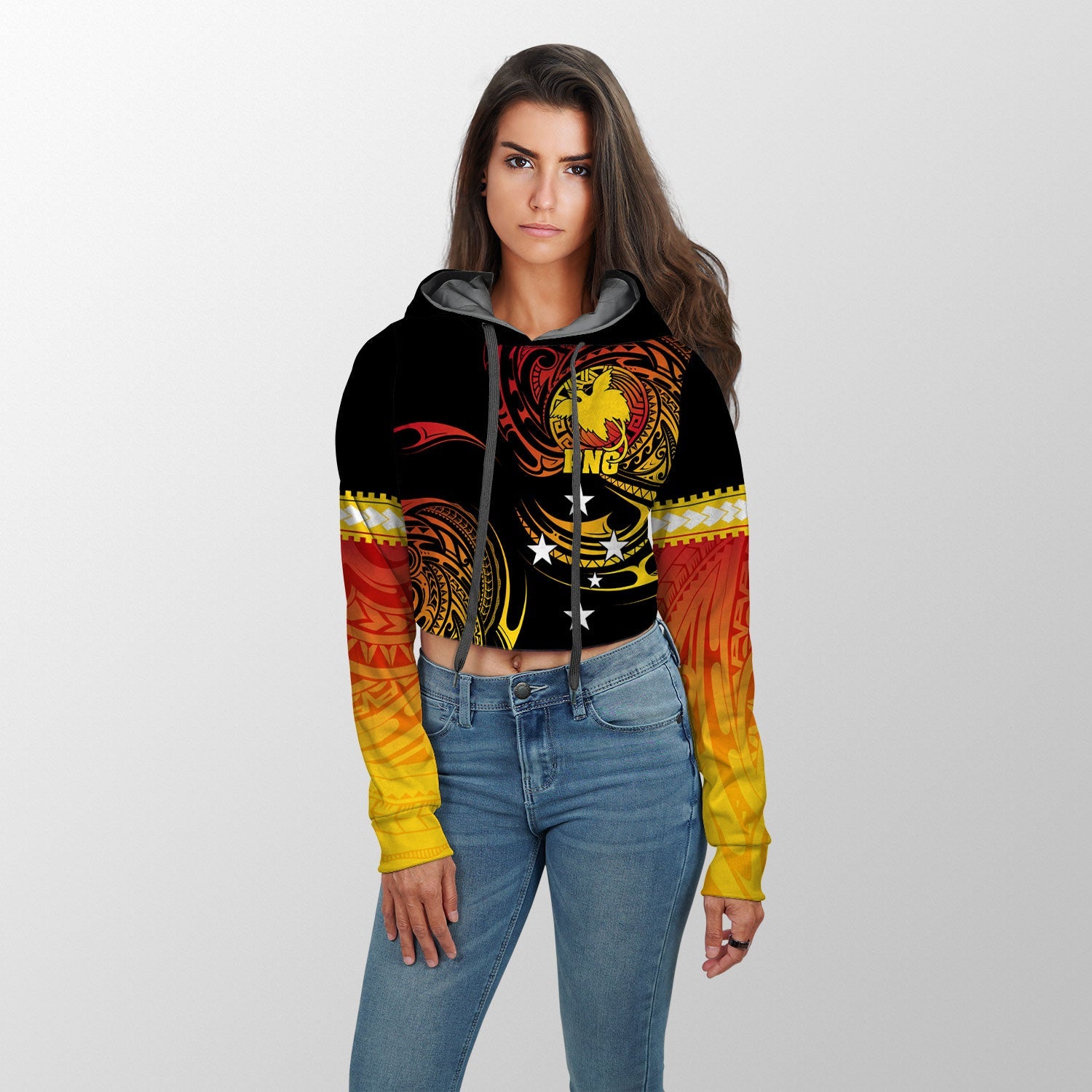 Papua New Guinea Croptop Hoodie Huli Wigmen Style