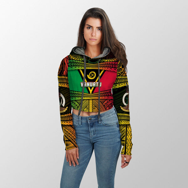 Custom Vanuatu Flag & Coat Of Arms Croptop Hoodie Reggae Style