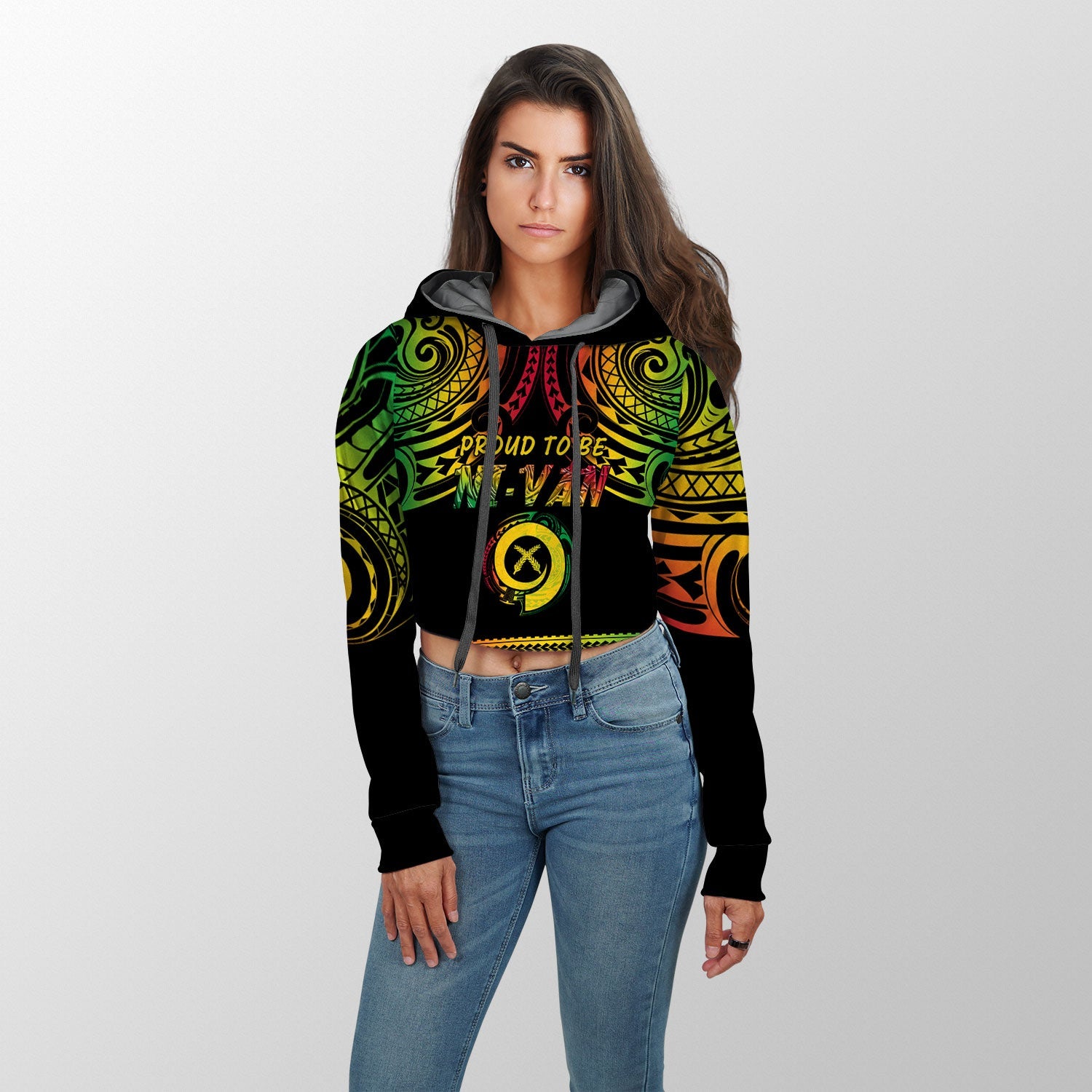 Vanuatu Proud To Be Ni-Van Croptop Hoodie Coat Of Arms Reggae Style