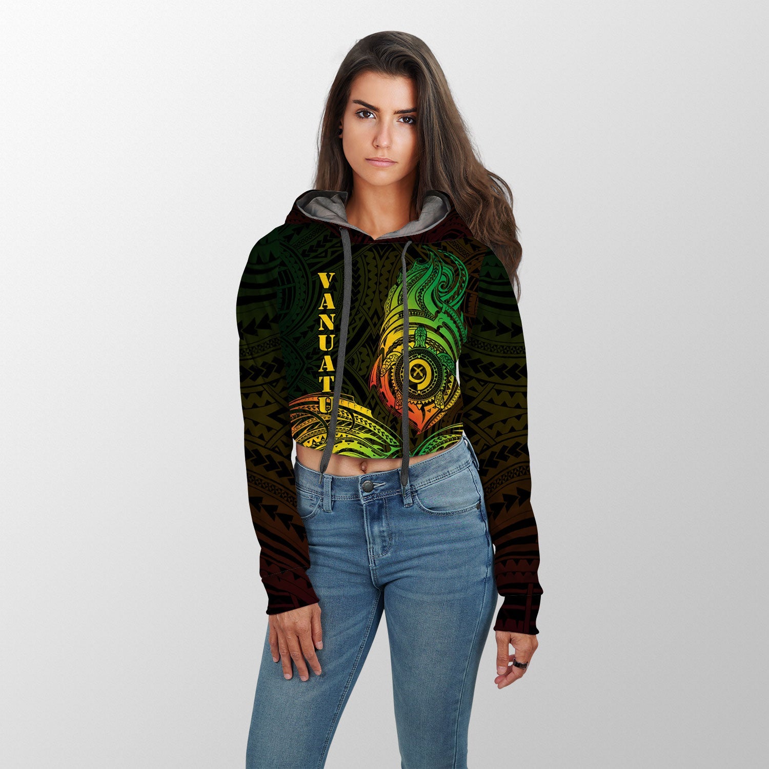 Vanuatu Croptop Hoodie Polynesian Reggae Style