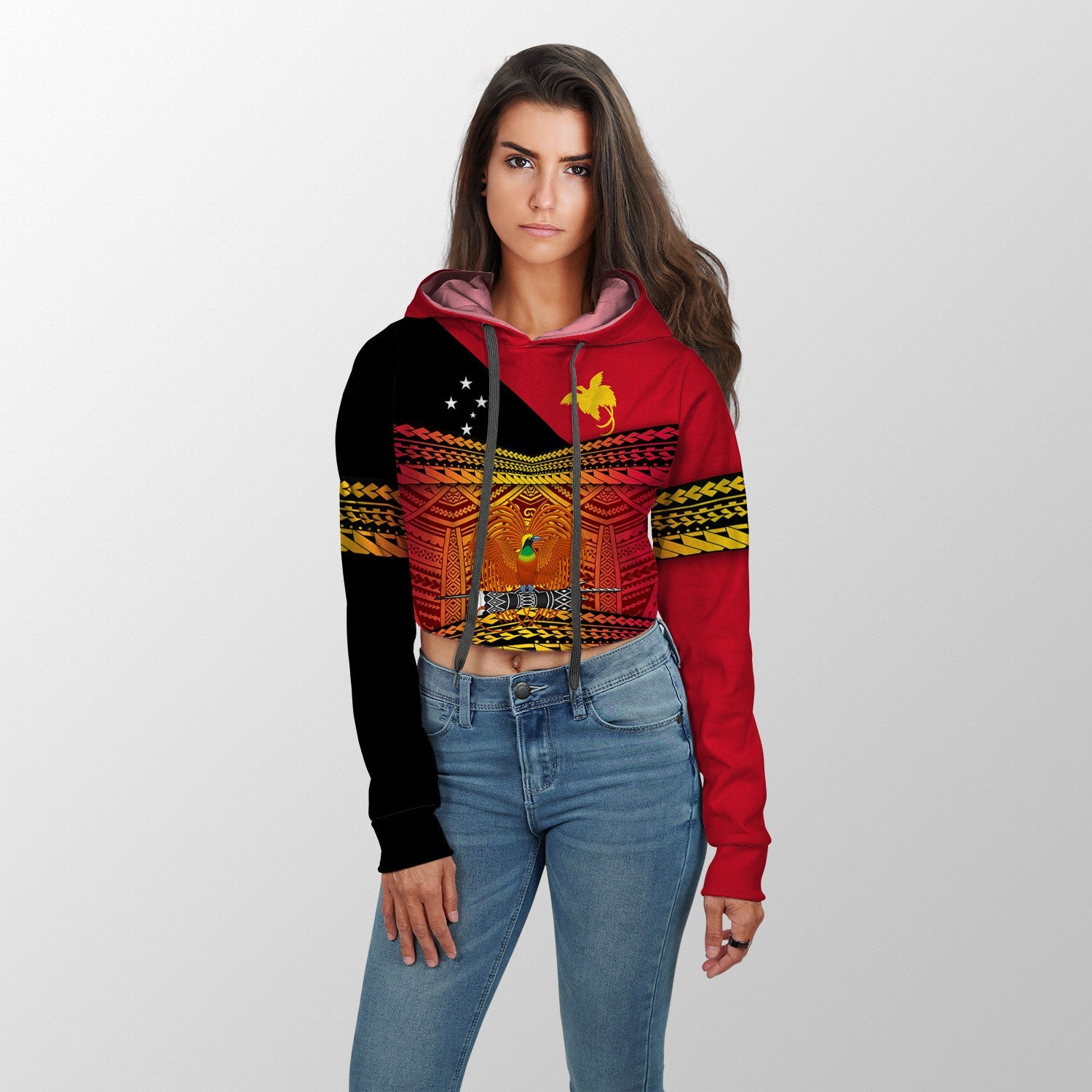 Papua New Guinea Independence Day Croptop Hoodie PNG Emblem Style