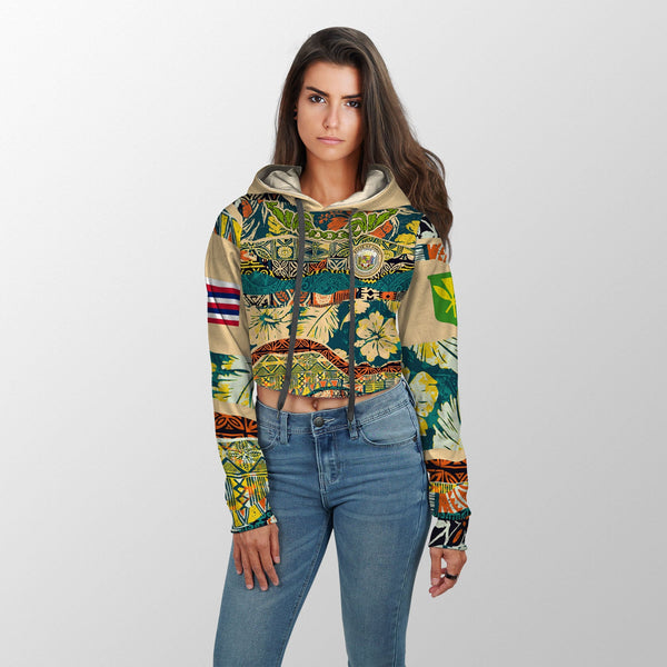 Hawaii Flag Croptop Hoodie Coat Of Arm Style