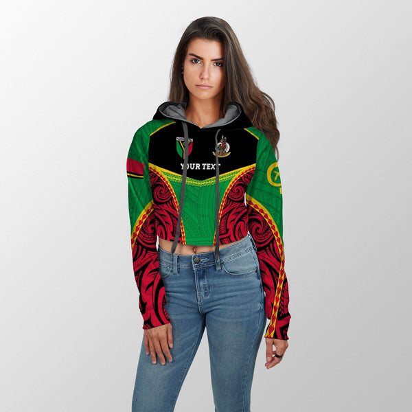 Custom Vanuatu Flag & Coat Of Arms Croptop Hoodie Black Style