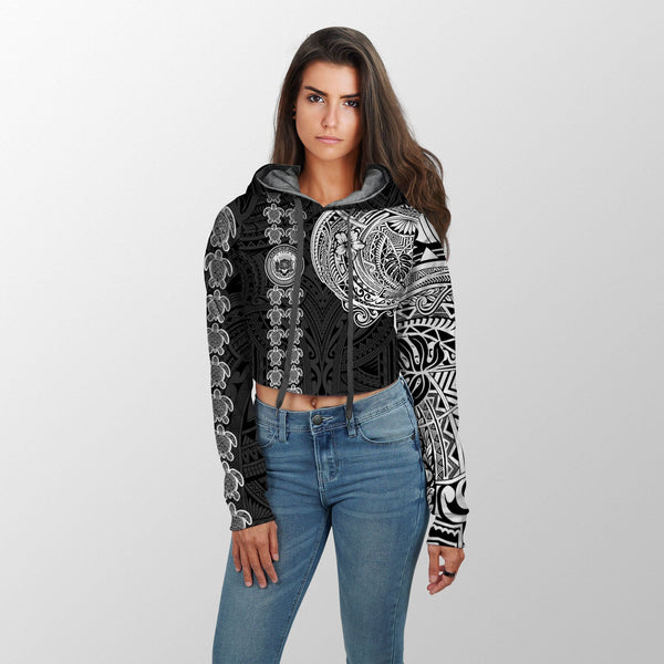 Hawaii Seal Polynesian Turtle Line Croptop Hoodie