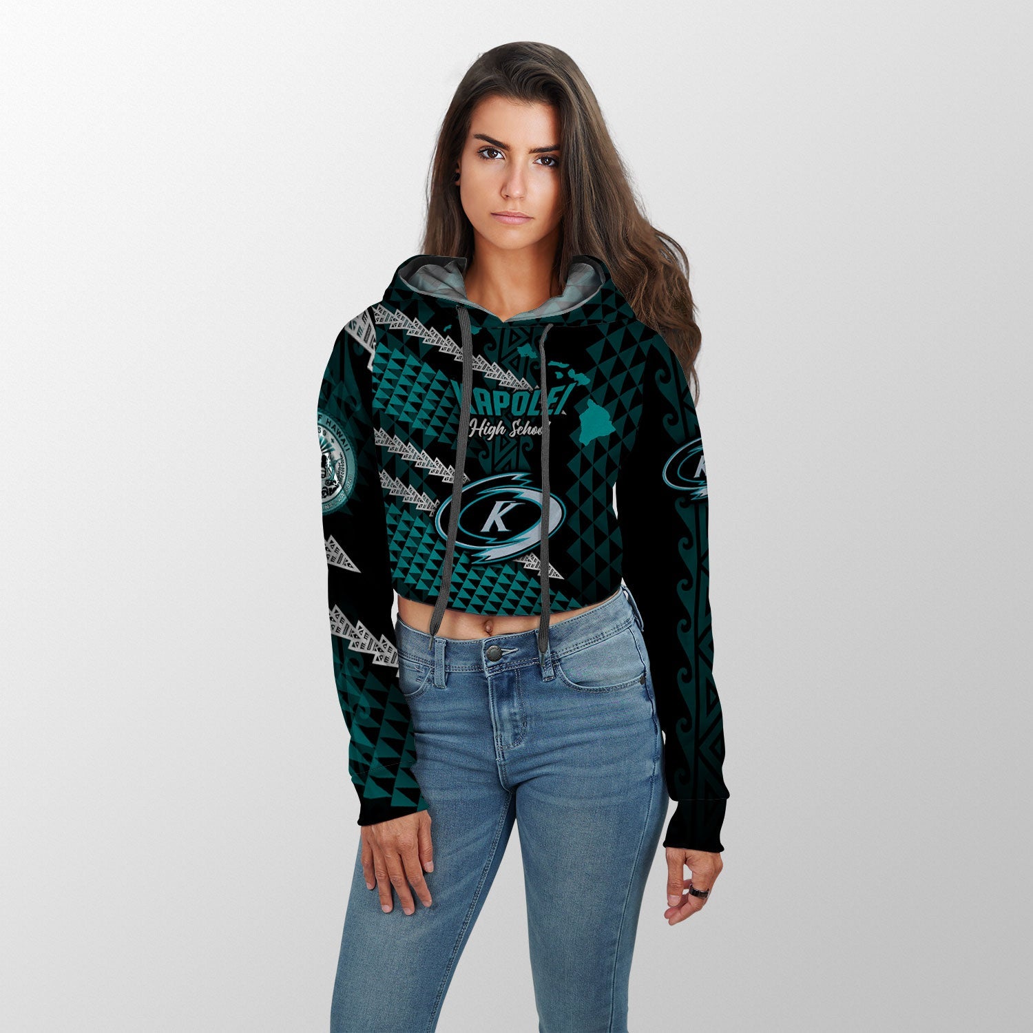 Hawaii Kapolei High School Custom Croptop Hoodie Map Style