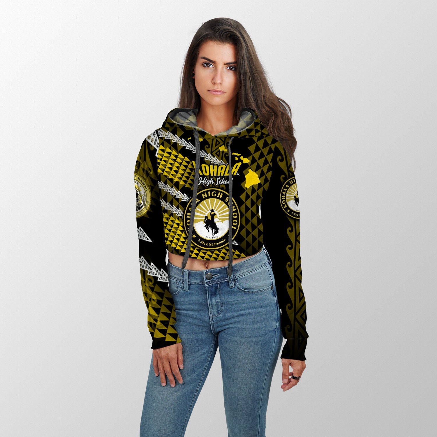 Hawaii Kohala High School Custom Croptop Hoodie Map Style