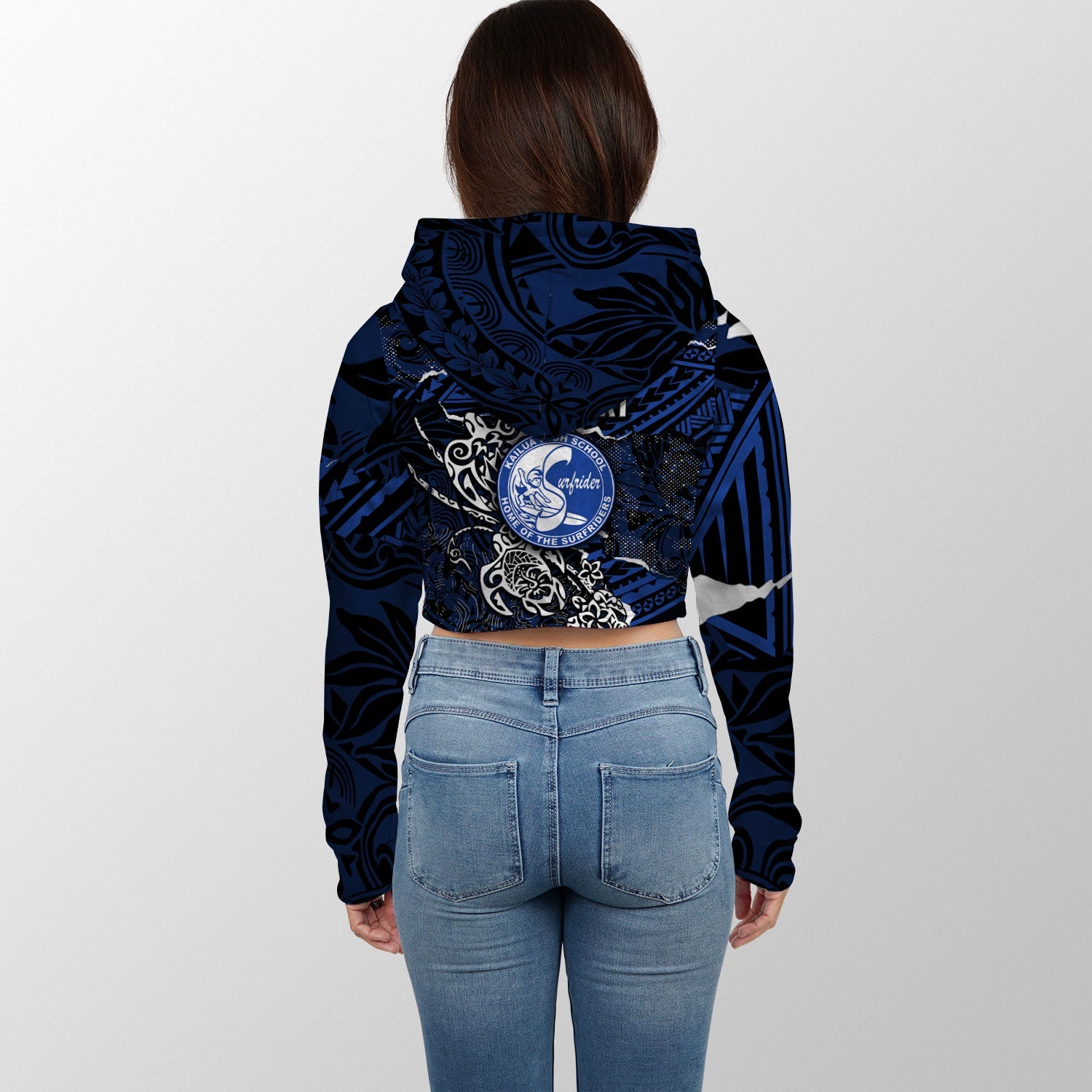 Hawaii Kailua High School Custom Croptop Hoodie Polynesian Turtle Style