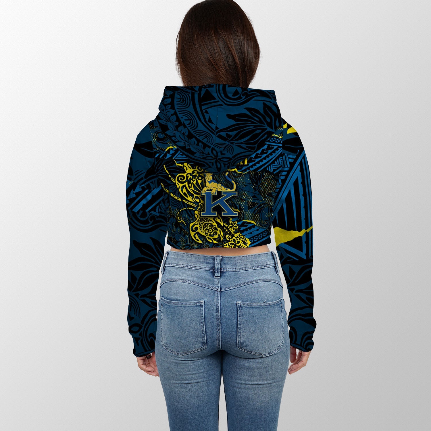 Hawaii Kaiser High School Custom Croptop Hoodie Polynesian Turtle Style