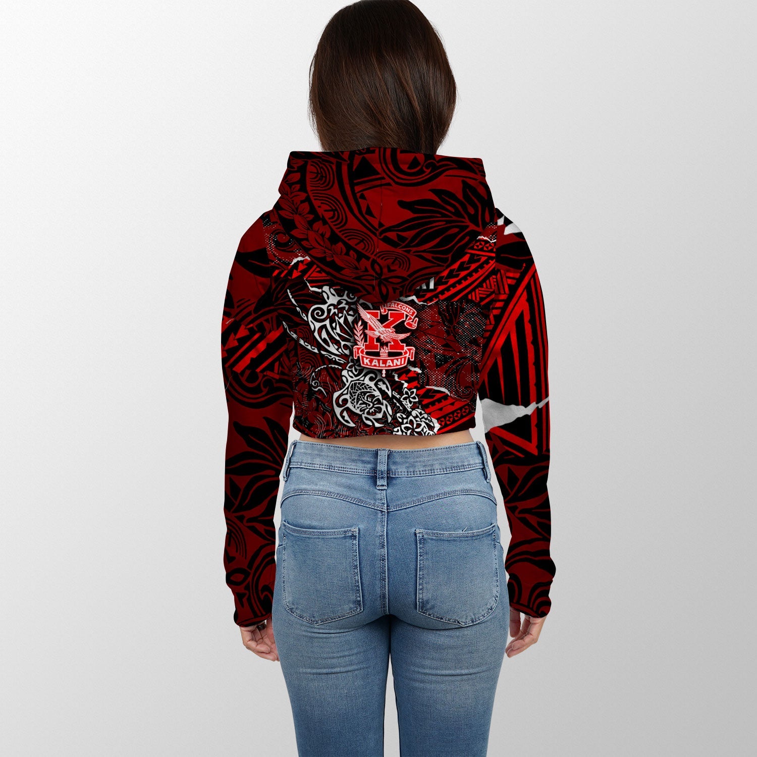 Hawaii Kalani High School Custom Croptop Hoodie Polynesian Turtle Style