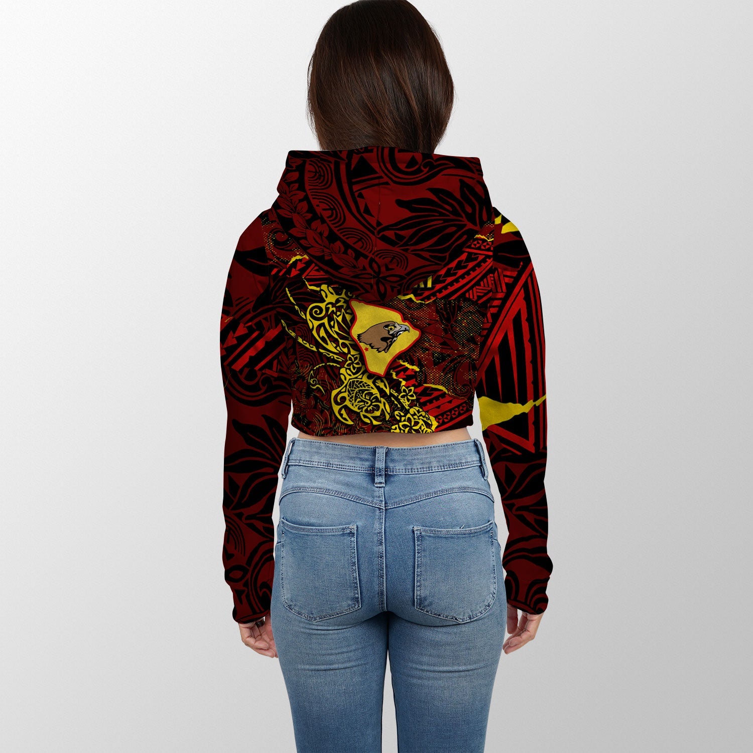 Hawaii Ke Kula O Ehunuikaimalino School Custom Croptop Hoodie Polynesian Turtle Style