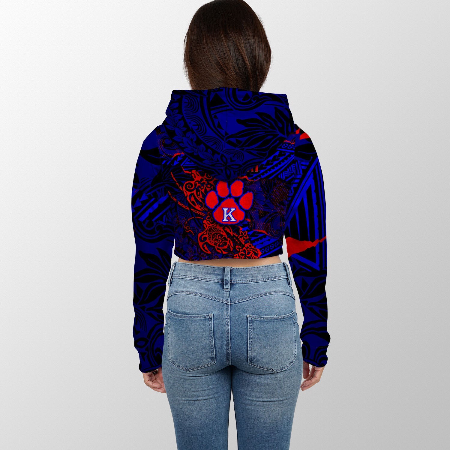 Hawaii Keaau High School Custom Croptop Hoodie Polynesian Turtle Style