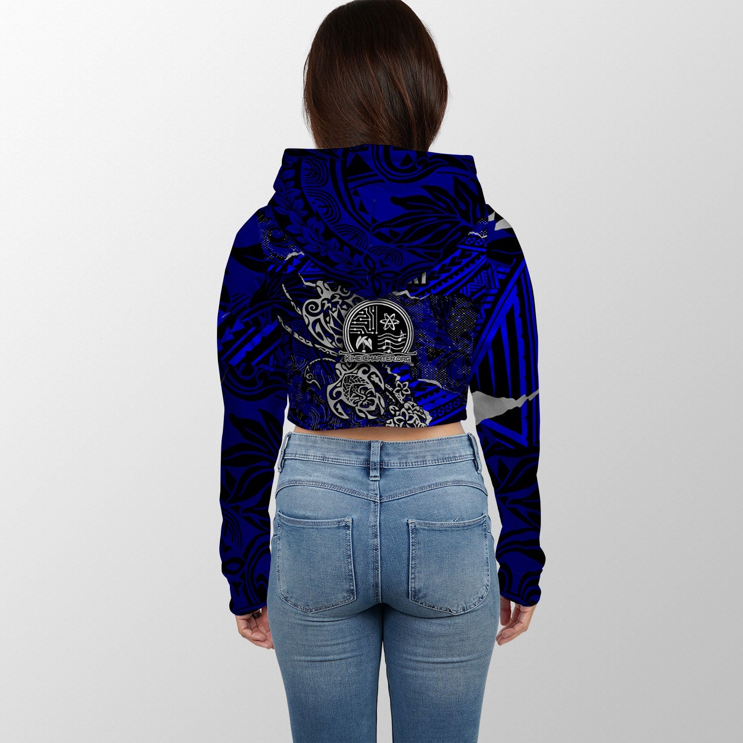 Hawaii Kihei Charter School Custom Croptop Hoodie Polynesian Turtle Style